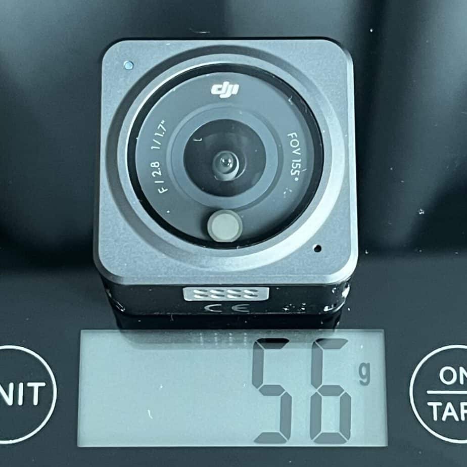 DJI Action 2 camera on weight scale